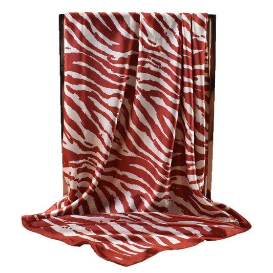 2025 new 90cm-color simple zebra pattern printed square scarf with sunscreen, bag head silk scarf decoration, scarf