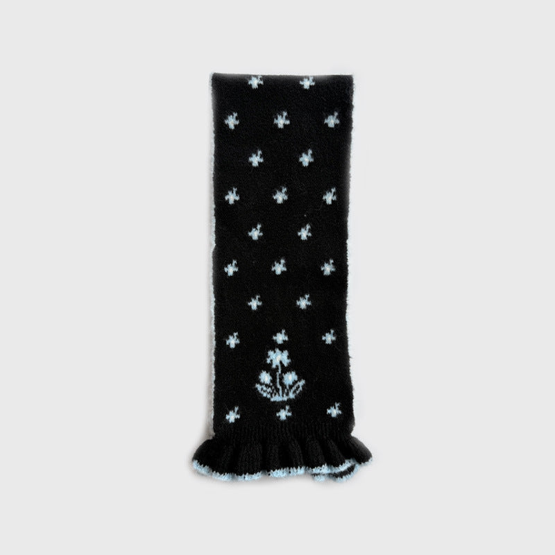Korean designer wool-blend cartoon deer jacquard knitted scarf women's winter girly lace scarf