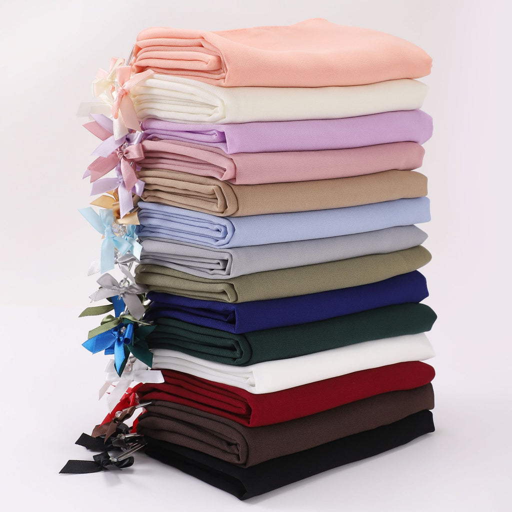 Hand sewn glass tube bow chiffon long towel yarn scarf Malaysia small fresh headscarf