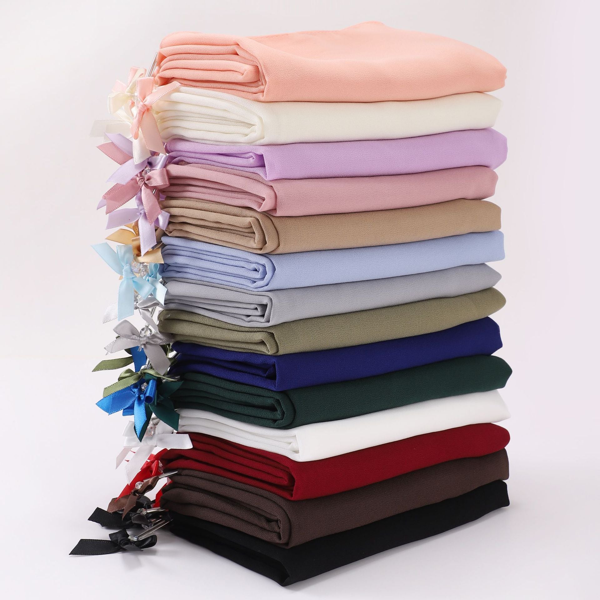 Hand sewn glass tube bow chiffon long towel yarn scarf Malaysia small fresh headscarf