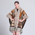 Autumn and winter shawl versatile fur collar fringed plaid cardigan shawl cape with woolen coat female 1224 #