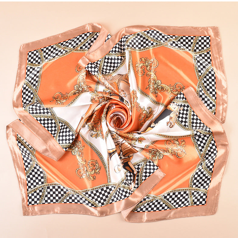 Spring and summer scarf carriage pattern printing versatile decorative scarf silk scarf 90 high-quality satin large square scarf scarf