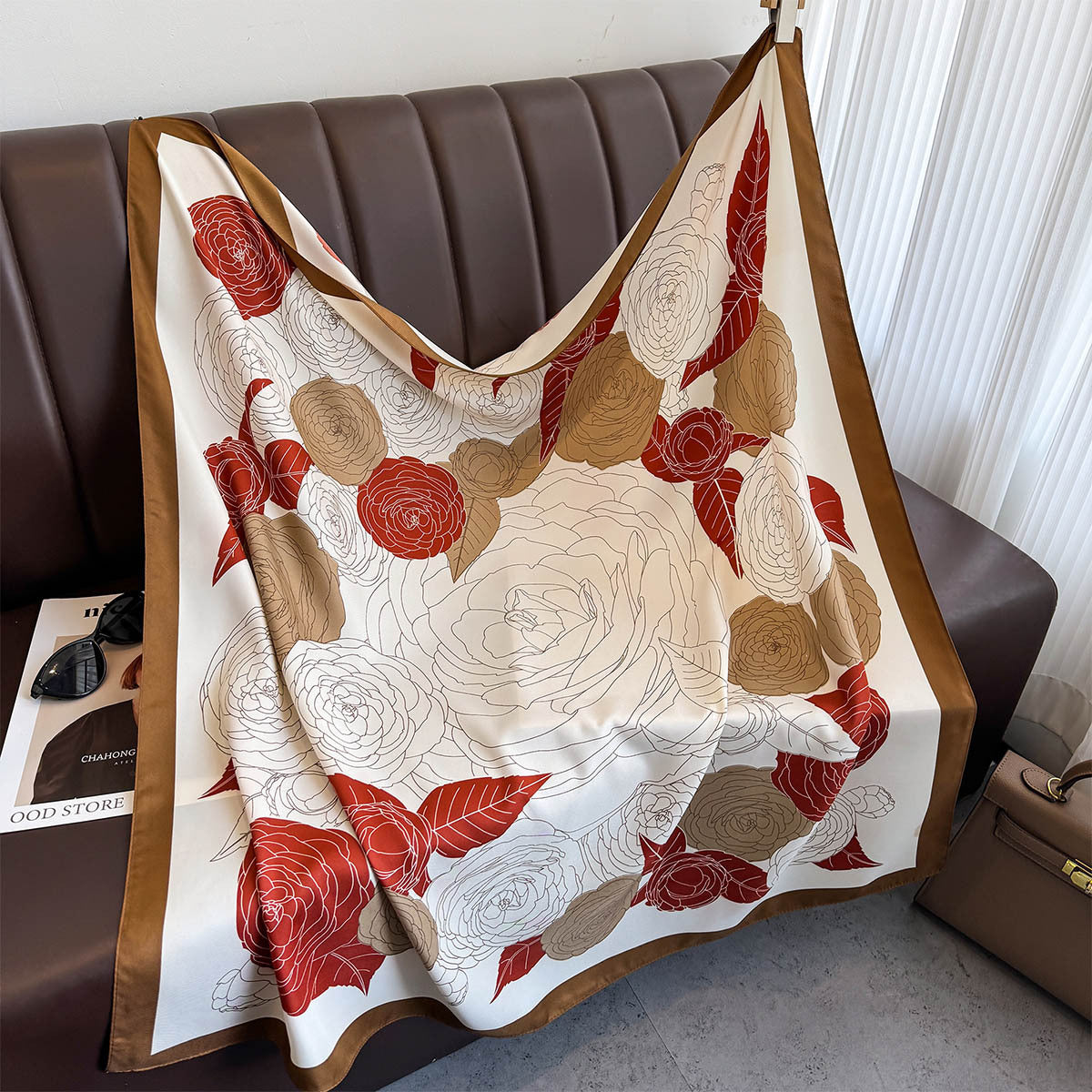 Vintage printed large square scarf, high-end spring and summer decorative shirt, professional scarf, headband, sunscreen, headscarf, shawl for women