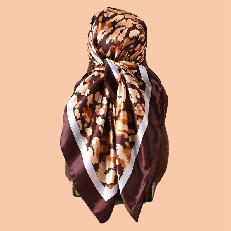2025 new 90-satin geometric leopard print versatile printed square scarf with sunscreen, bag head silk scarf decoration, scarf