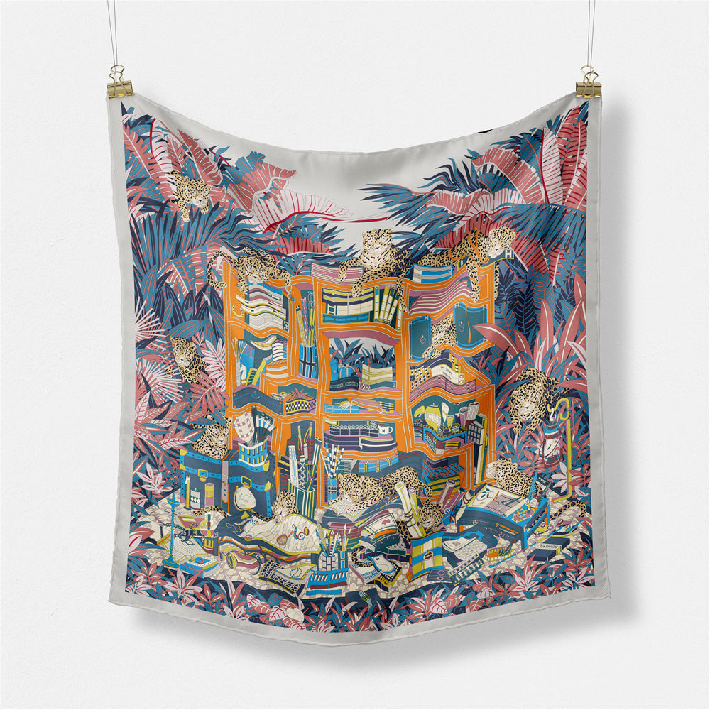 Fashion plant jungle, leopard pattern, digitally printed 53cm small square scarf, women's headband scarf