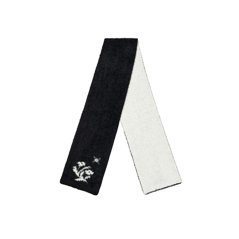 Korean niche designer double-layer color matching flower knitted scarf women's imitation mink soft retro wool scarf