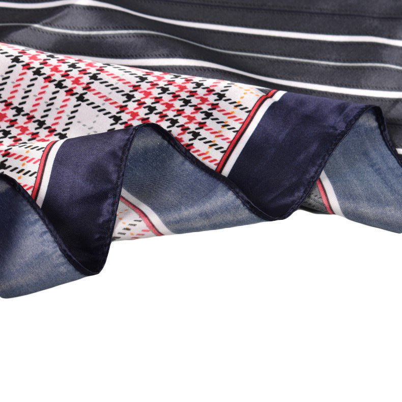 European and American fashion new 90cm-satin color matching striped small cashew generous silk scarf, annual scarf