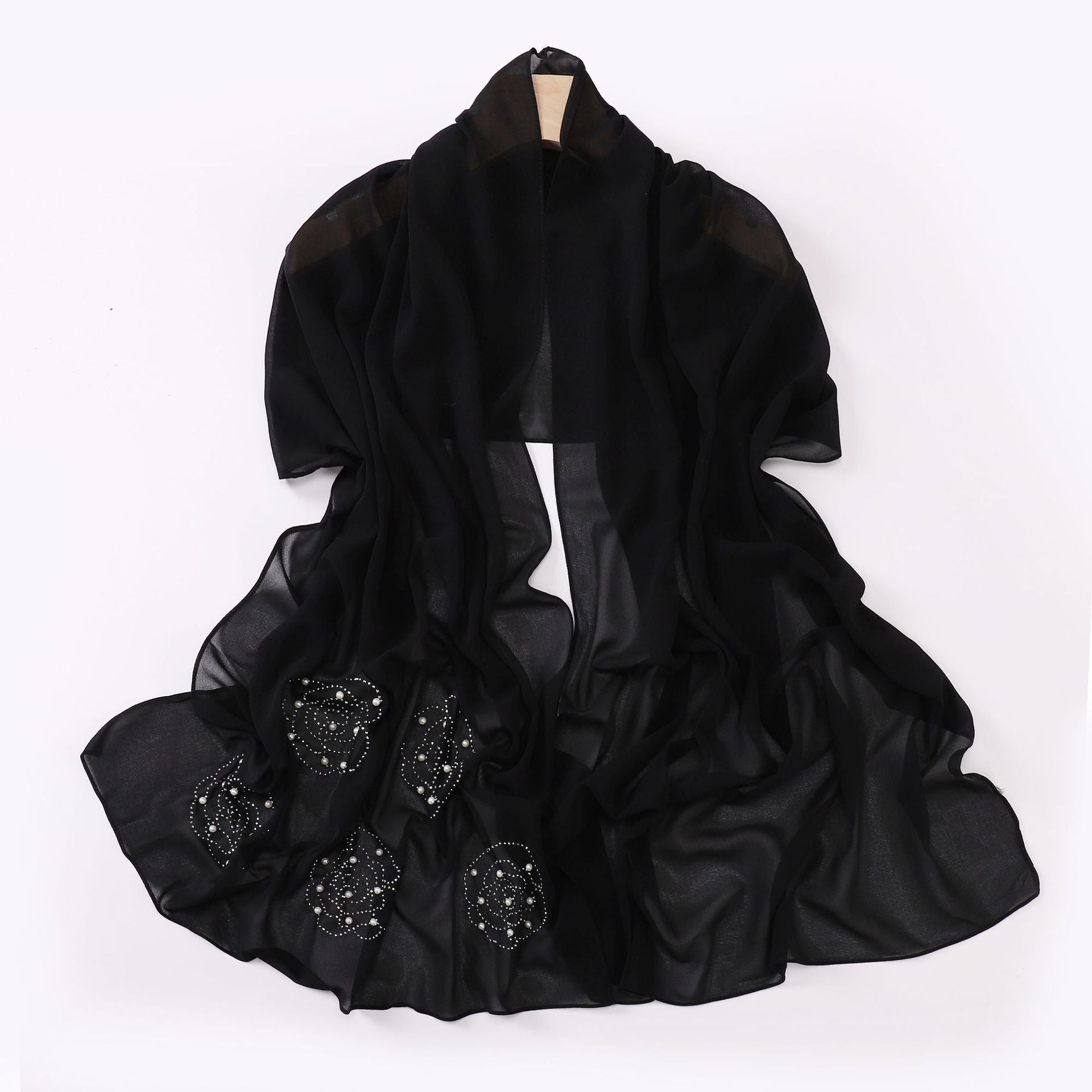 New big rose hot diamond beads pearl chiffon long scarf Middle East and Africa headscarf