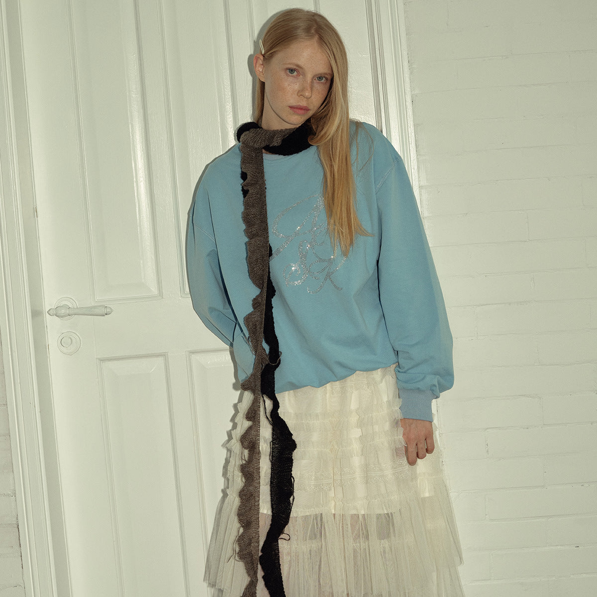 Wool mohair blended flat for spiral weaving hand-hung beard fringed small scarf men's scarf