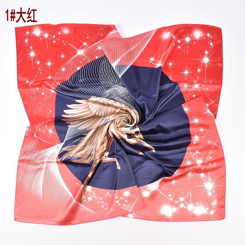 New fashionable versatile flying horse pattern printing high-quality 90 * 90 satin square towel