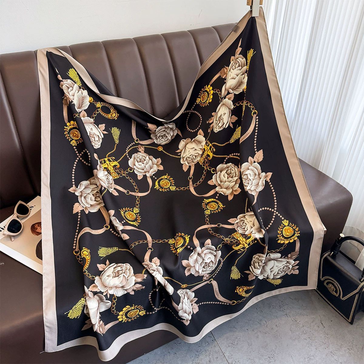 Summer Korean version of simple striped scarf twill square scarf 90cm fashionable versatile sunscreen shawl headscarf women