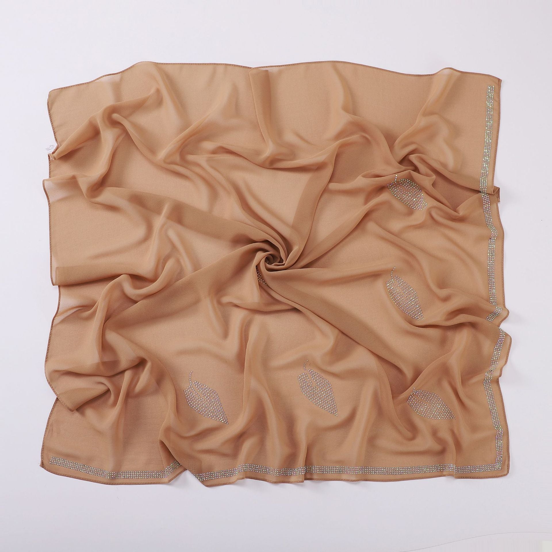 New Pearl Chiffon High Quality Middle East Hot Diamond Square Scarf 90 × 90cm Headscarf