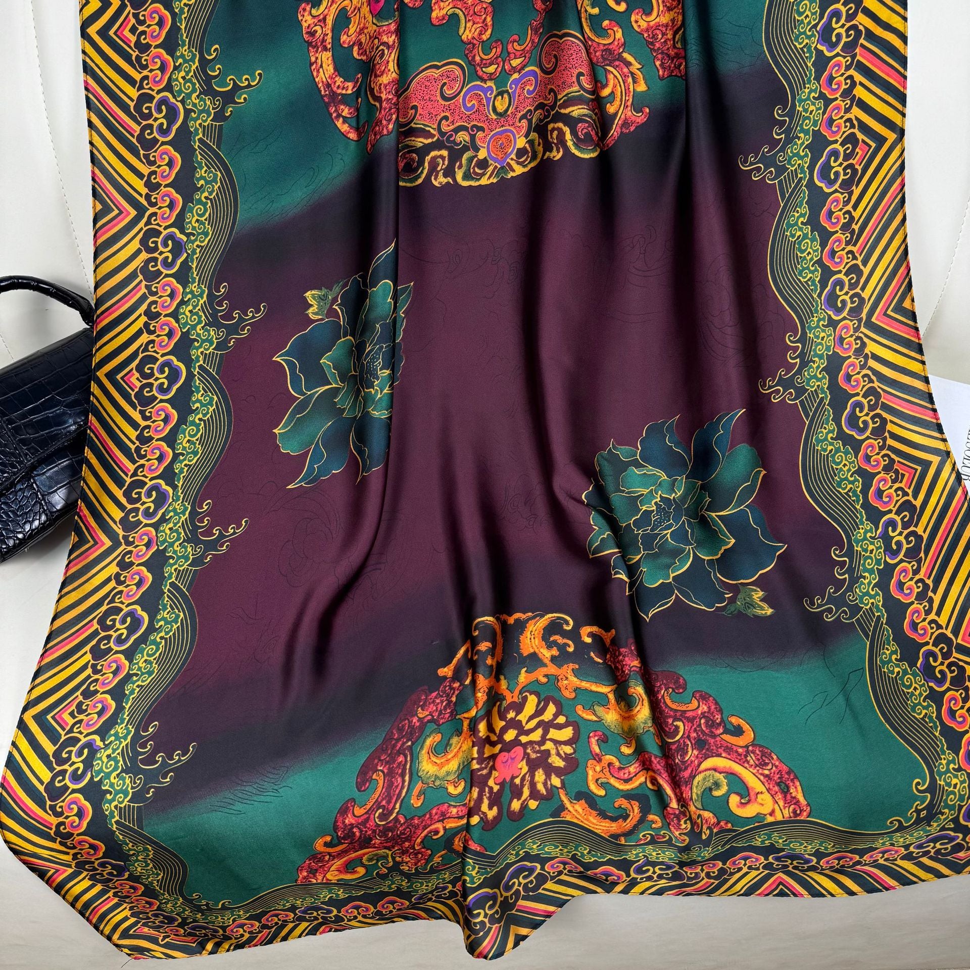 Retro intellectual national style simulation silk long silk scarf, mother's gift scarf, air-conditioned room decoration outside shawl