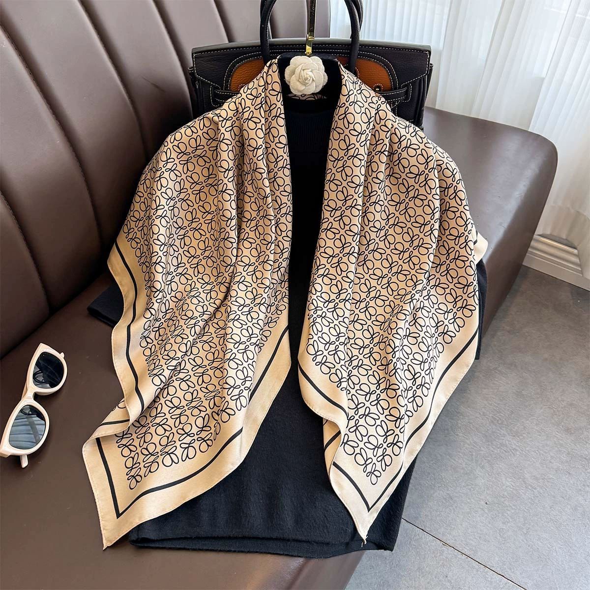 Summer Korean version of simple striped scarf twill square scarf 90cm fashionable versatile sunscreen shawl headscarf women