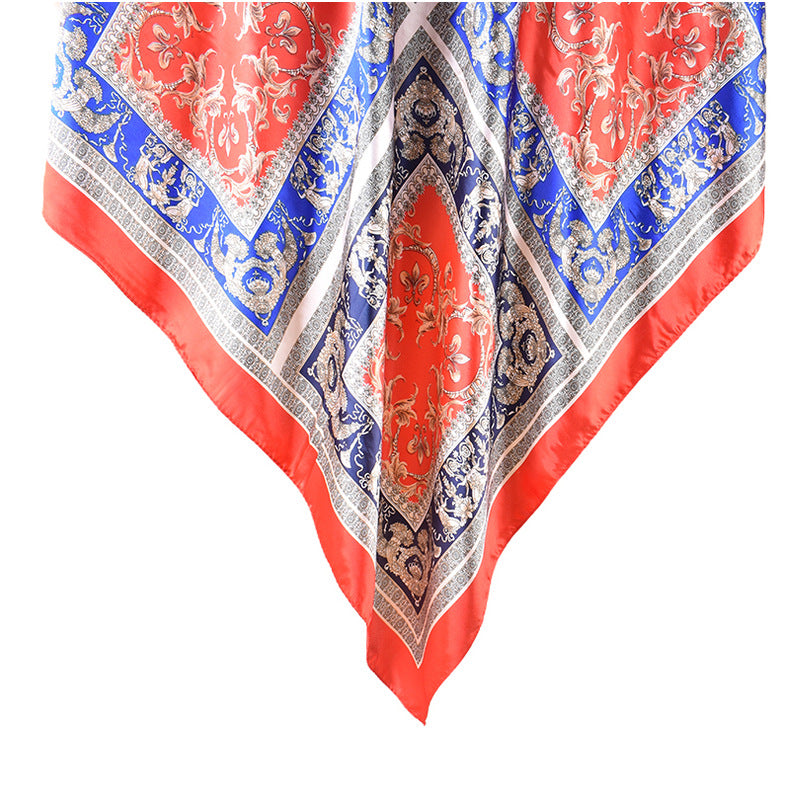 Autumn and winter new scarf literary and retro printing light luxury silk scarf 90 satin high-end square scarf batch