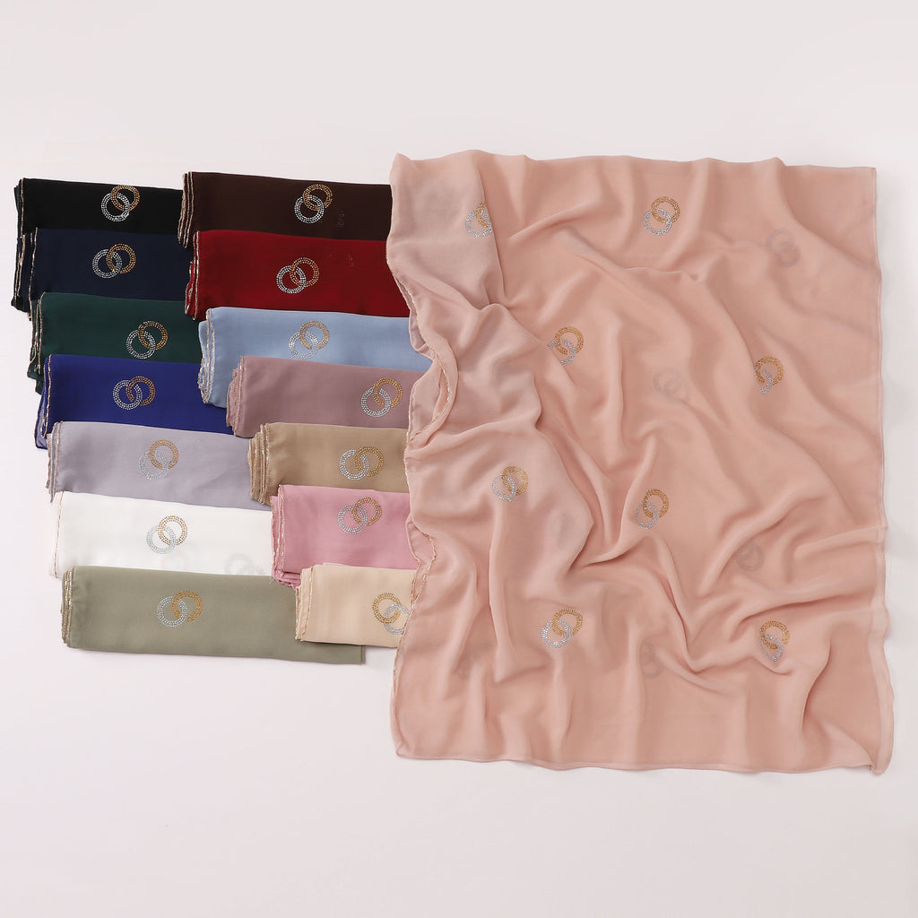 New Pearl Chiffon Long Edge Metal Chain Double Ring Hot Diamond Long Towel Yarn Middle East Head Towel