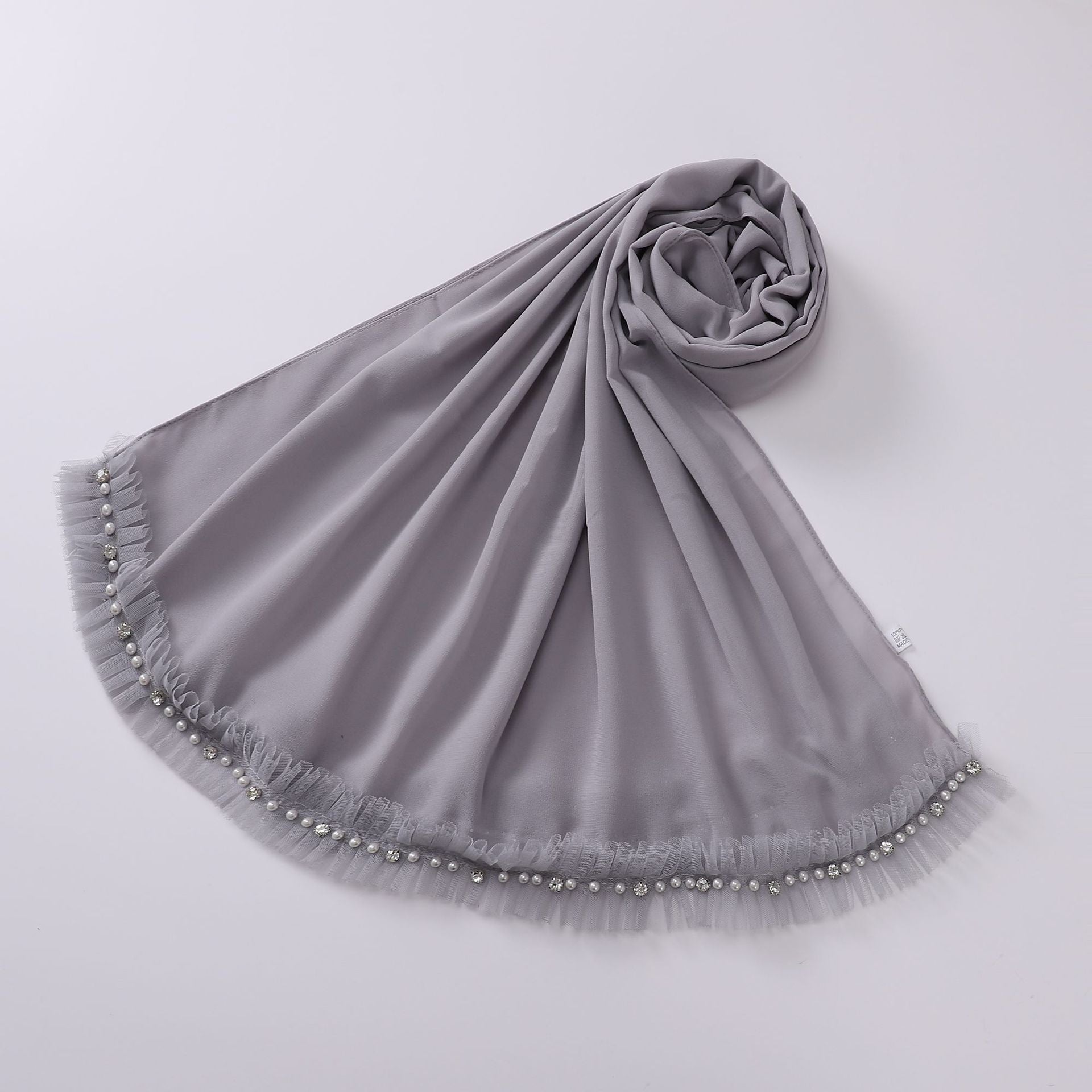 New pearl chiffon pleated lace spiked scarf yarn Middle East Africa headscarf