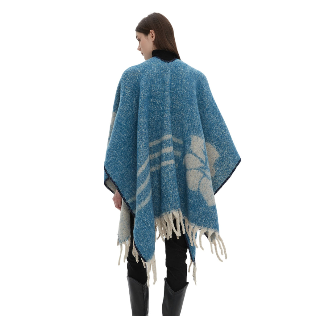 Shawl 2025 new European and American autumn and winter circle yarn imitation mohair thickened jacquard flower cape