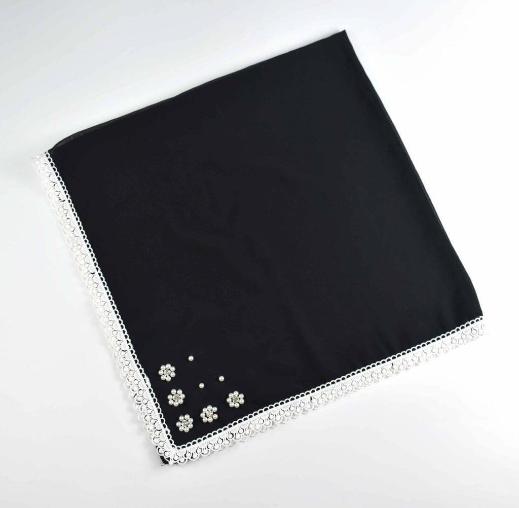 Monochrome pearl chiffon square scarf ins small flower silk scarf Middle East Africa hijab