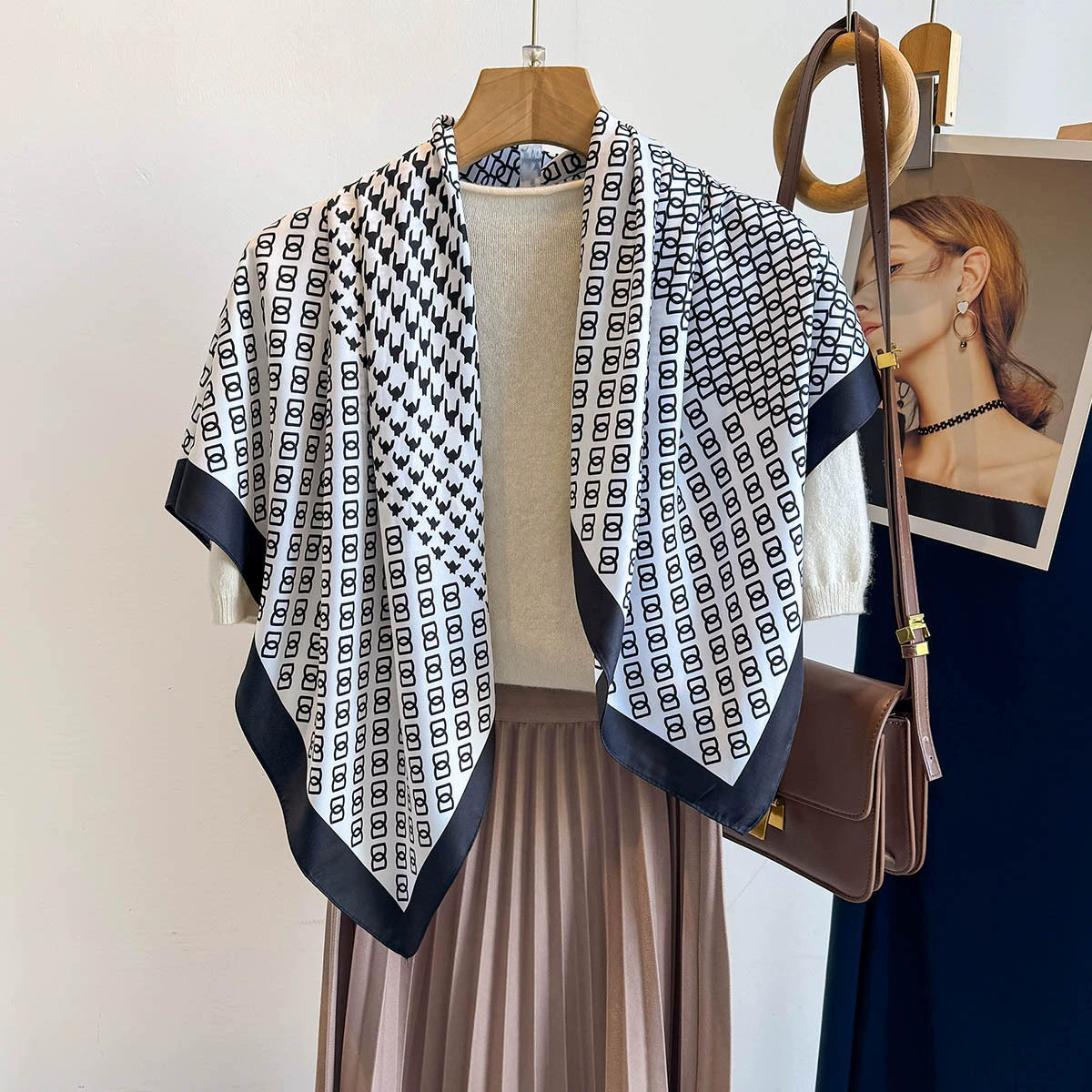 Summer Korean version of simple striped scarf twill square scarf 90cm fashionable versatile sunscreen shawl headscarf women