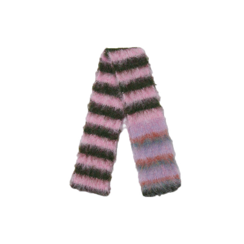 Korean designer order contrasting color striped knitted scarf women's autumn and winter niche fine narrow soft waxy wool scarf