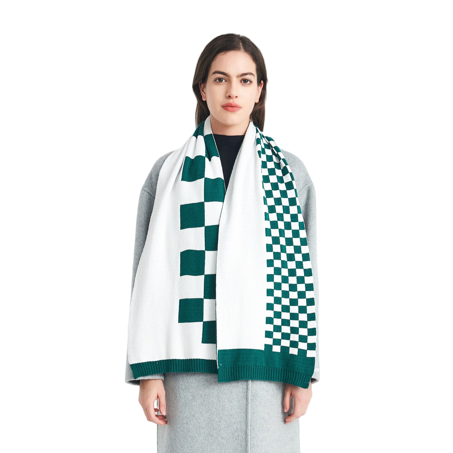 New autumn and winter wool scarf Korean version of male and female student couple plaid knitted scarf