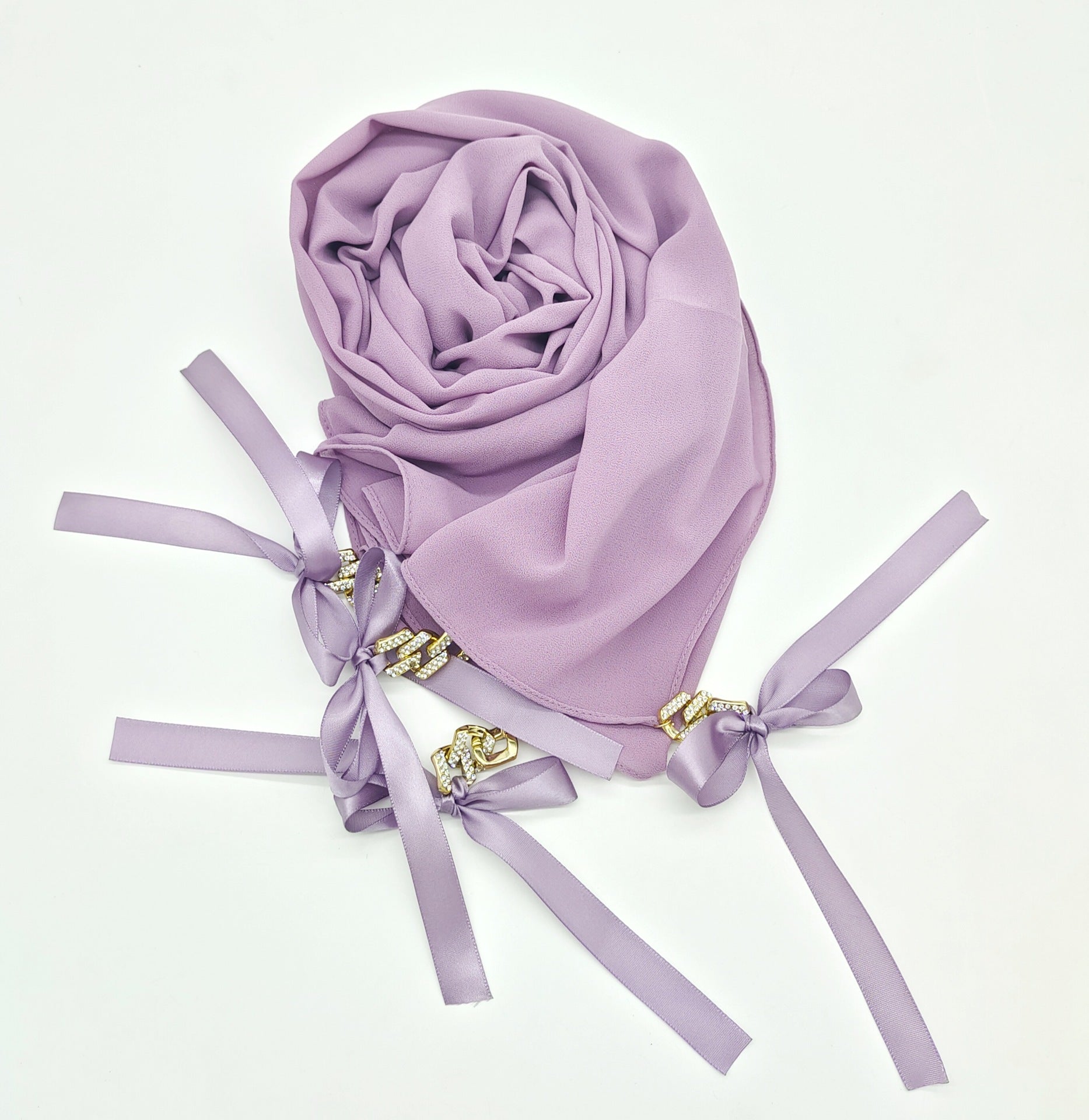 New ins fashion monochrome pearl chiffon diamond jewelry bow tassel  bag headscarf hijab