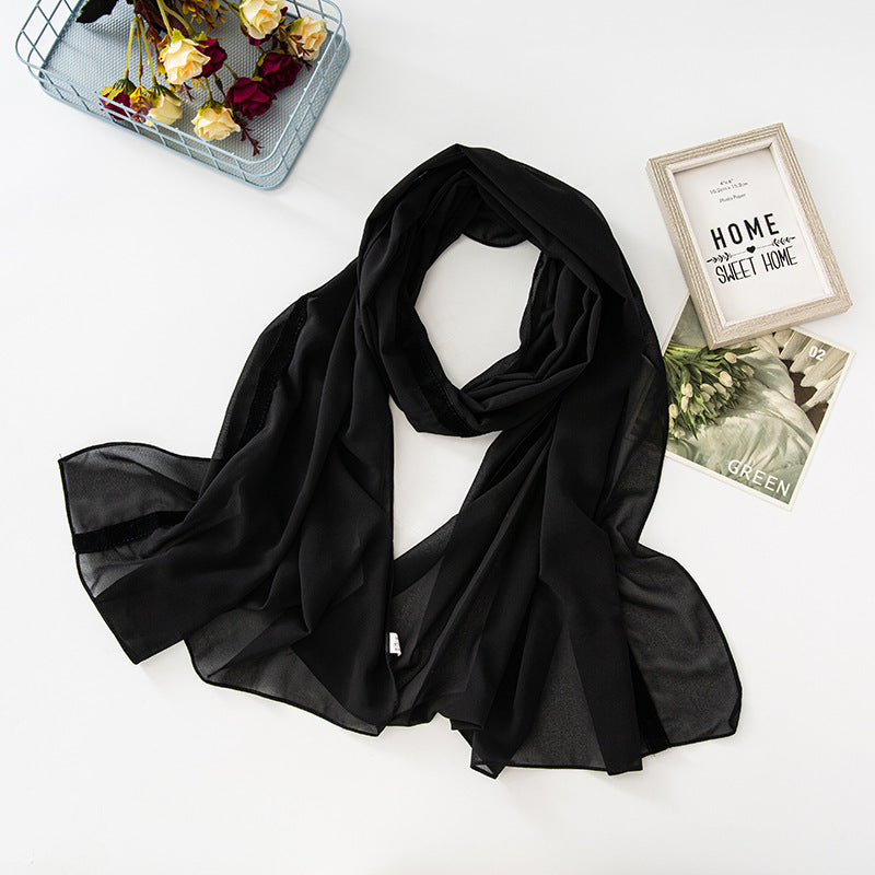 New solid color chiffon  velvet webbing long scarf thin Middle East headscarf Malaysia Indonesia hijab