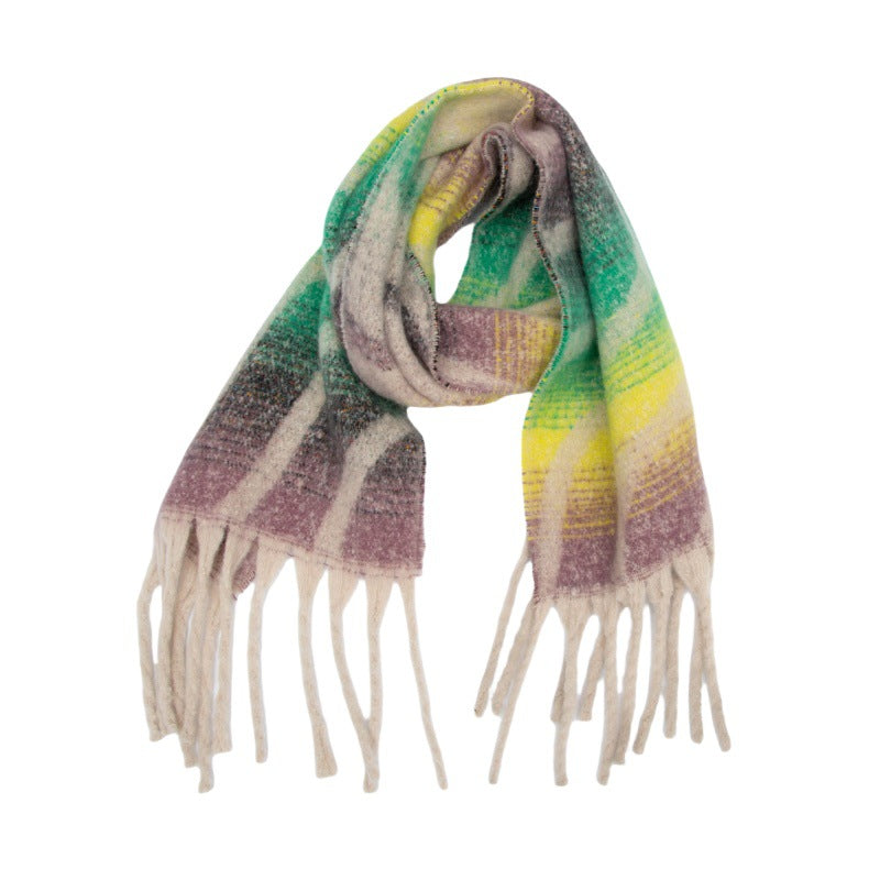2025 new European, American autumn and winter circle yarn jacquard wavy fringed scarf