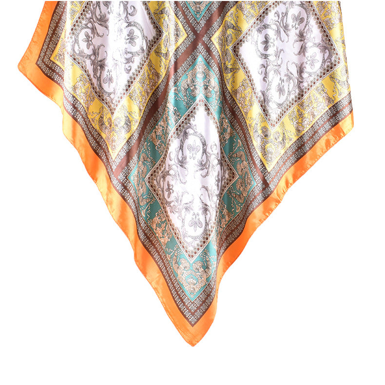 Autumn and winter new scarf literary and retro printing light luxury silk scarf 90 satin high-end square scarf batch