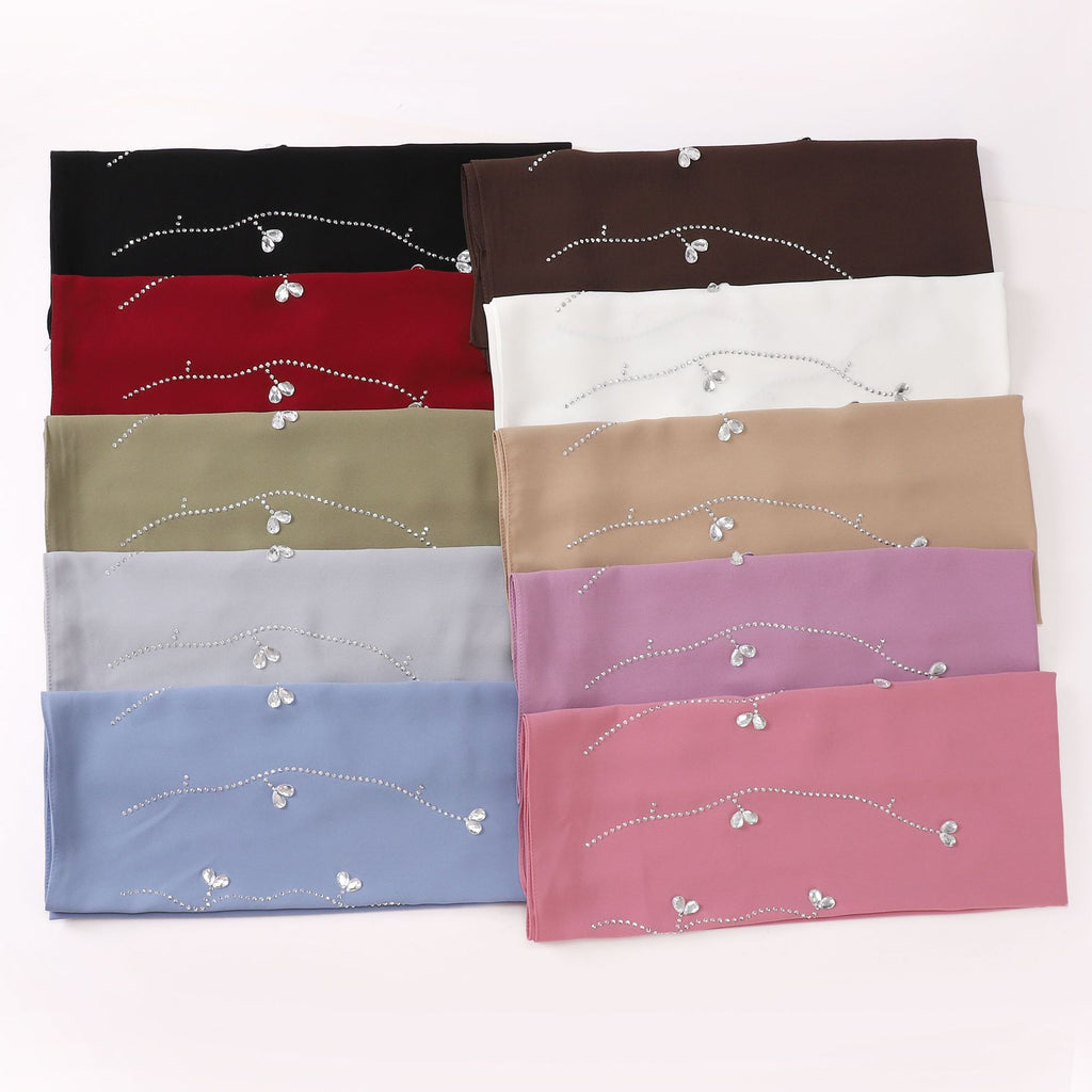 New pearl chiffon long scarf hot diamond rhinestone scarf Middle East and Africa headscarf