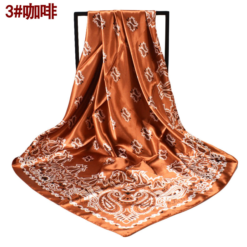 Spring new fashion 90cm-satin cashew flower generous silk scarf, annual scarf