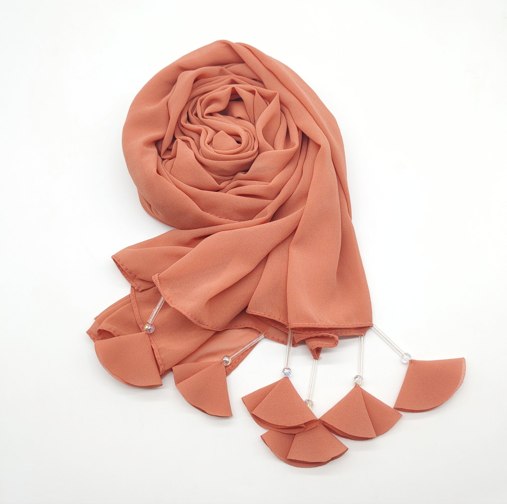 New crystal flower fringed pearl chiffon long towel women's hijab malaysia Indonesian Headscarf