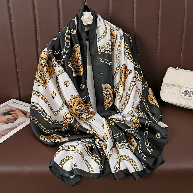Korean version of the new chain printing temperament versatile fashion scarf, temperament women's high-end sense outer shawl silk scarf
