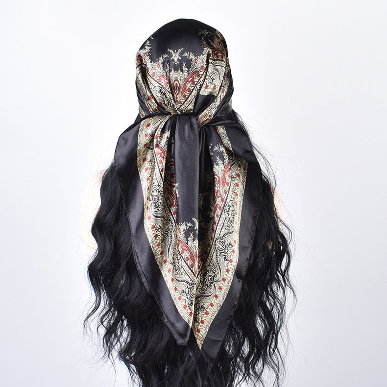 Autumn new personalized crown satin square scarf silk scarf fashion simulation silk scarf