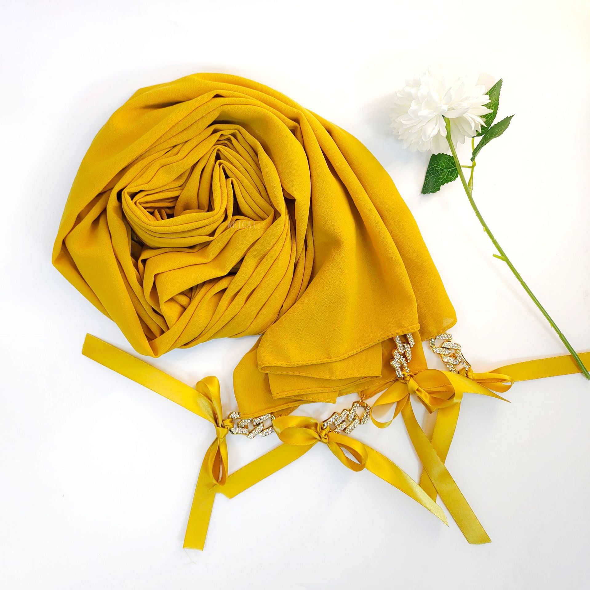 New ins fashion monochrome pearl chiffon diamond jewelry bow tassel  bag headscarf hijab