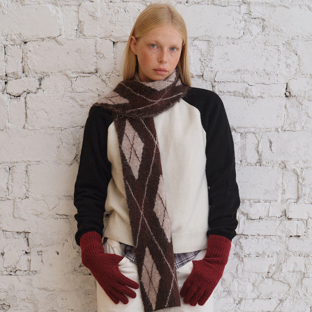 Designer wool-blend neutral rhombus plaid knitted scarf women's winter brushed soft wool scarf