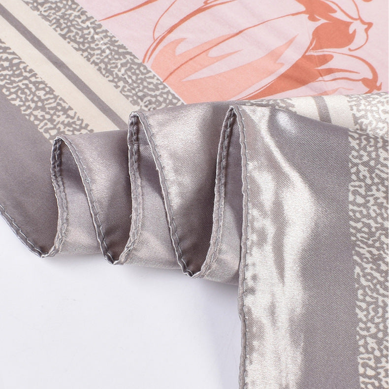 Summer new fashion versatile tulip bouquet print 90-color square scarf silk scarf headscarf