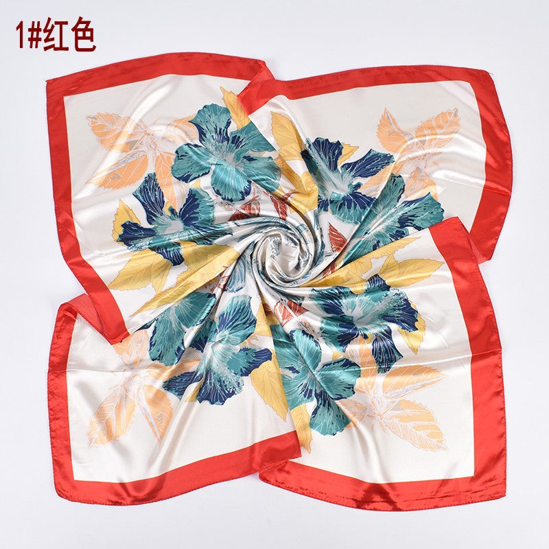 Summer new fashion flower print 90 satin large square scarf silk scarf headscarf