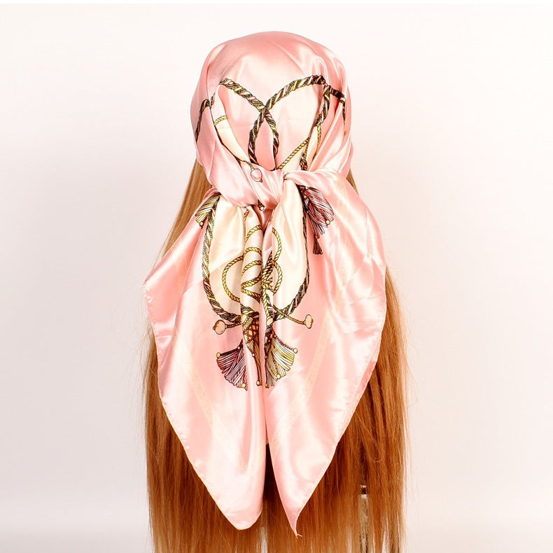 New fashionable and elegant knot pattern printing 90-color square scarf, headscarf, scarf, silk scarf.