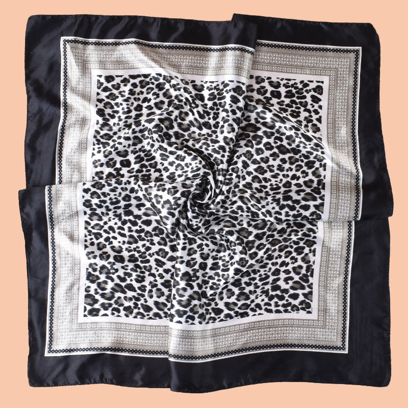 New 90cm-satin leopard print round symbol printed square scarf with sunscreen, bag head silk scarf decoration, scarf