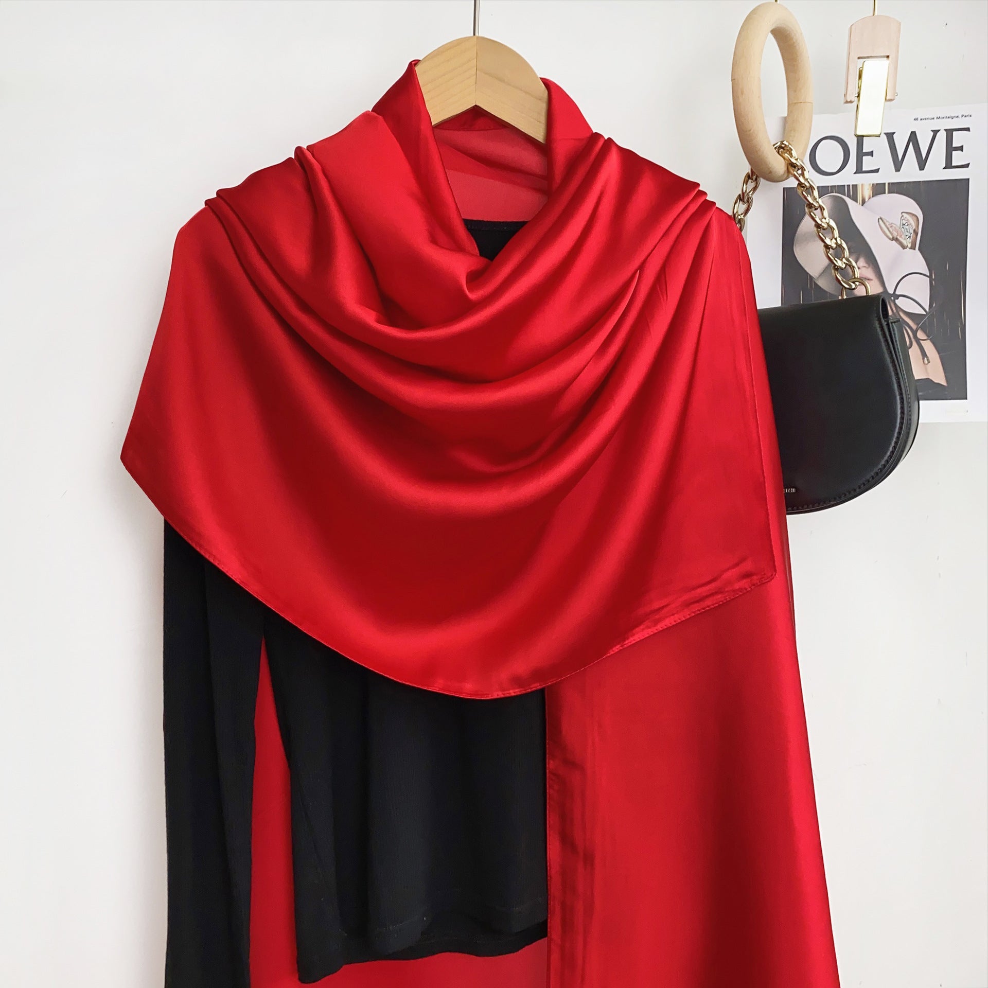 Simple and versatile monochrome solid color new silk satin long silk scarf headscarf, elegant temperament women's vacation shawl