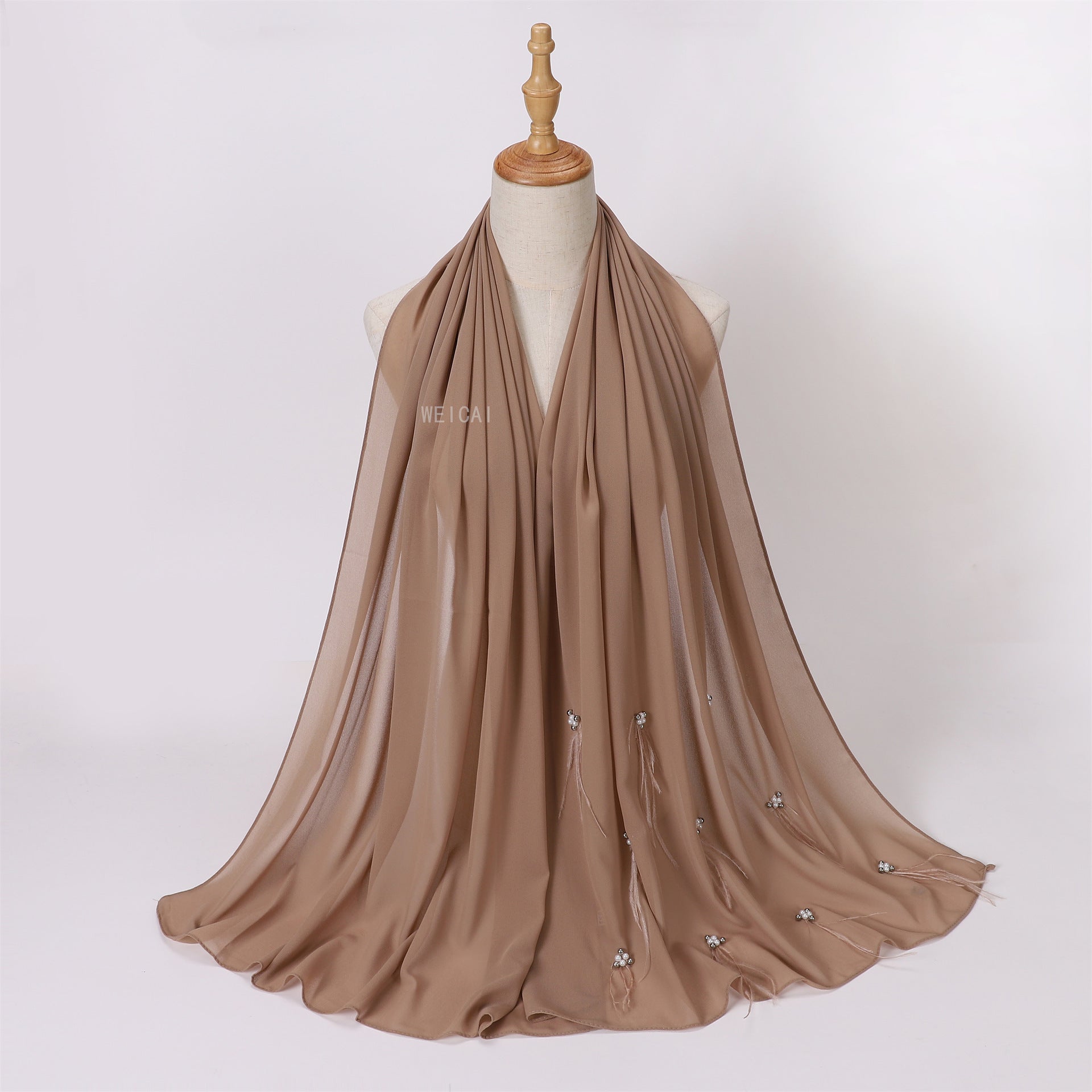 Fashion new pearl chiffon headscarf malay indonesia beaded ostrich hair scarf hijab