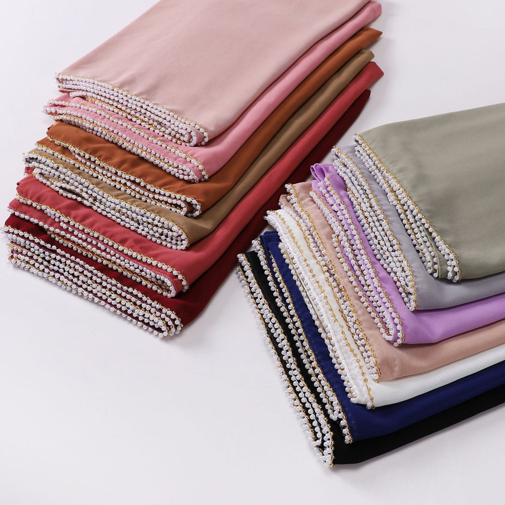 75D pearl chiffon double chain beaded scarf Malaysian headscarf Middle East Africa hijab