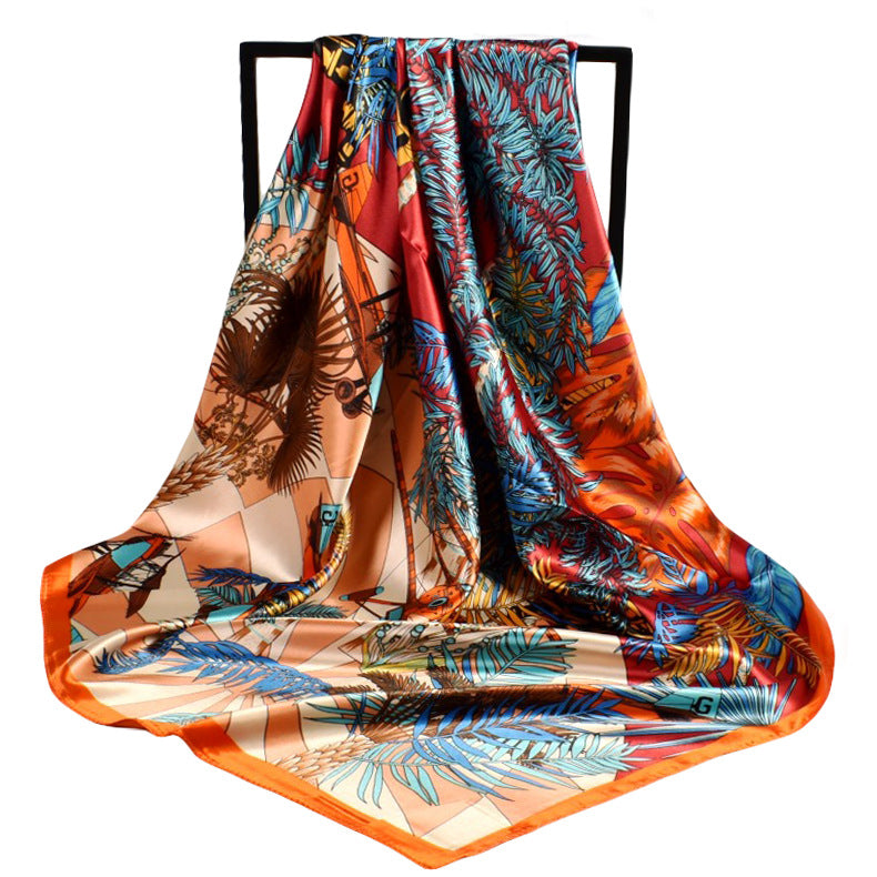 Spring new fashion plant flower 90 satin large square scarf women's silk scarf