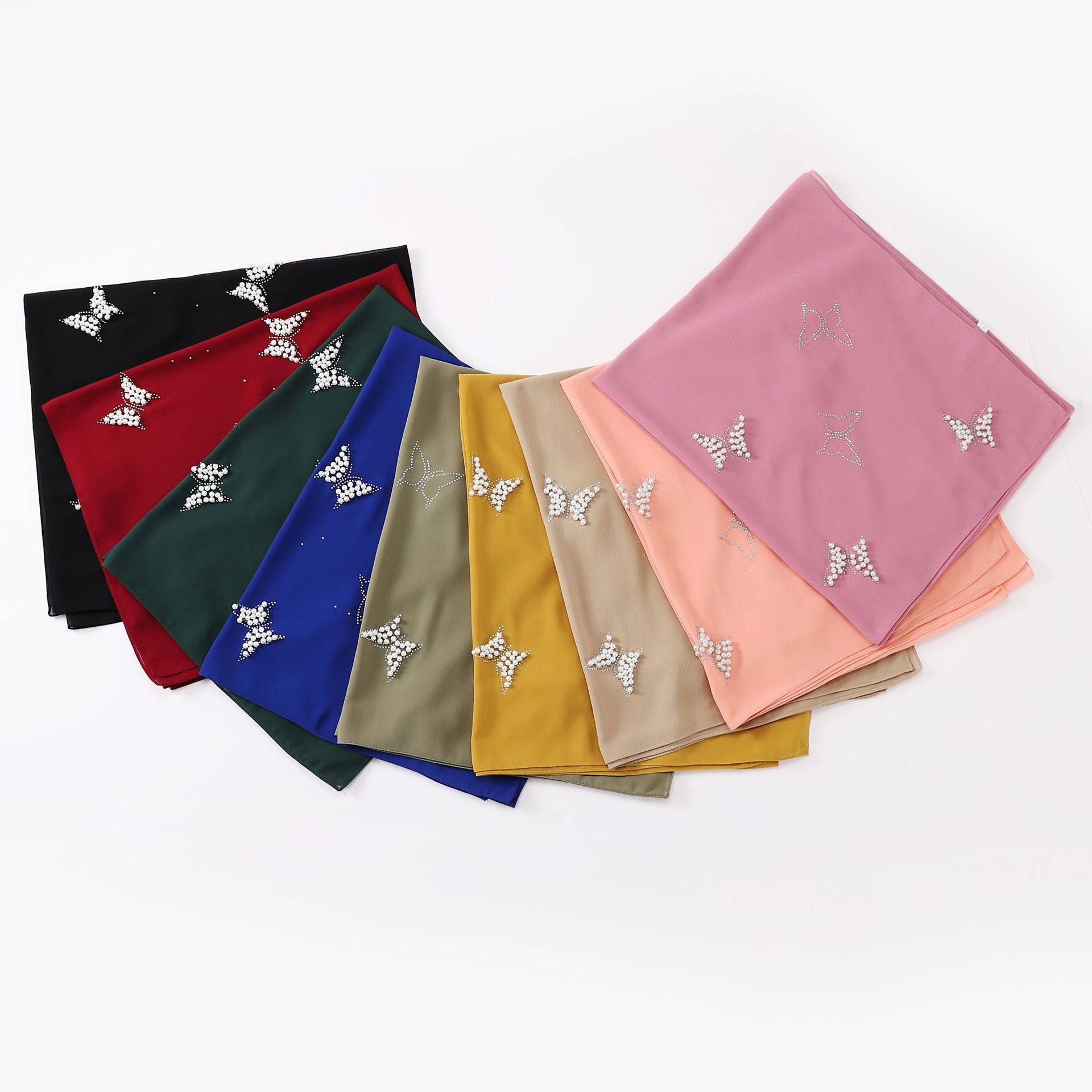 New monochrome chiffon hot diamond beads butterfly scarf gauze malay headscarf middle east Africa hijab