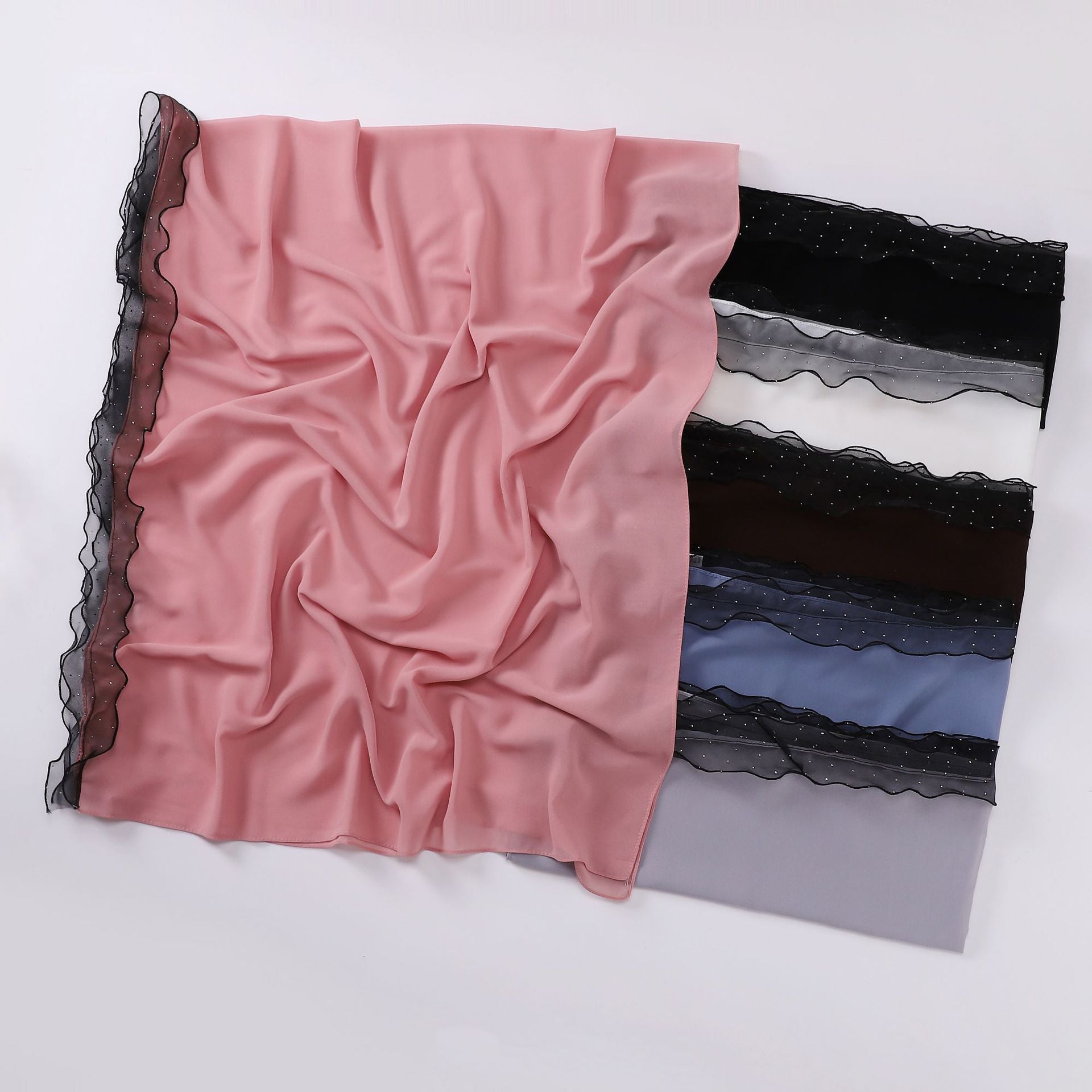 New Pearl Chiffon Hot Diamond Lace Ribbon Scarf  Malaysian, Middle Eastern, Headscarf