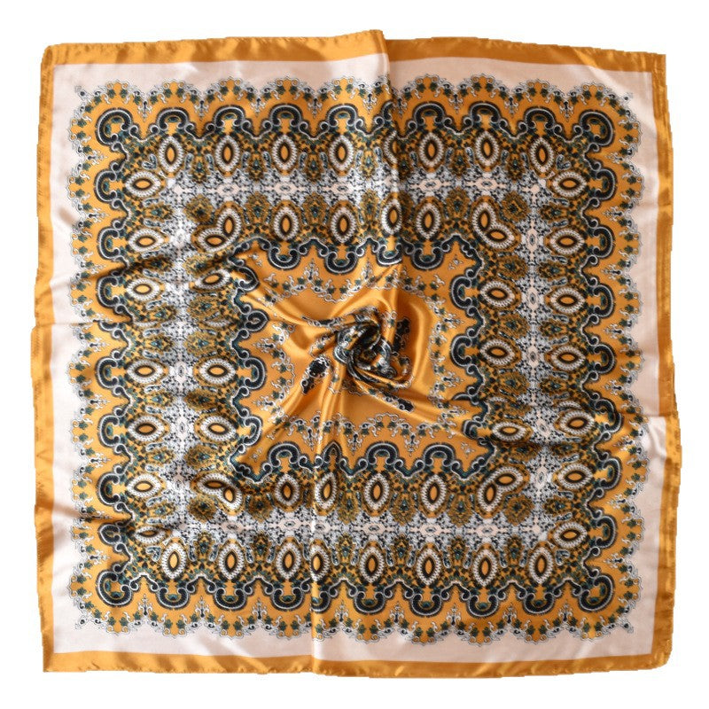 2025 new 90cm-satin ethnic style geometric printing square scarf with sunscreen bag head silk scarf decorative scarf
