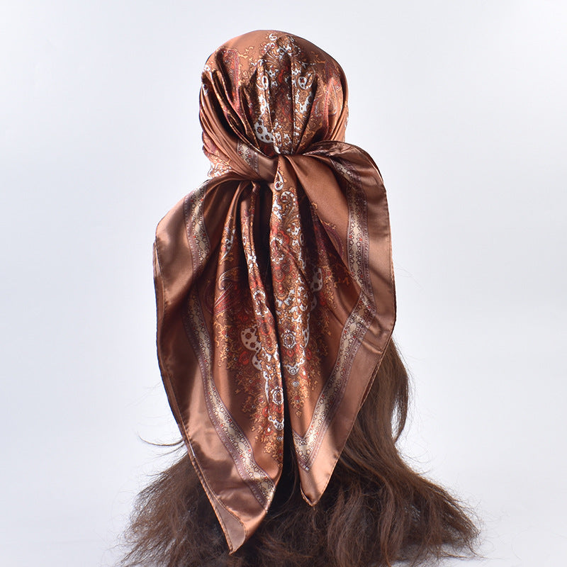 New versatile women's shawl scarf simulation silk 90 satin women's printed temperament silk scarf large square scarf headscarf