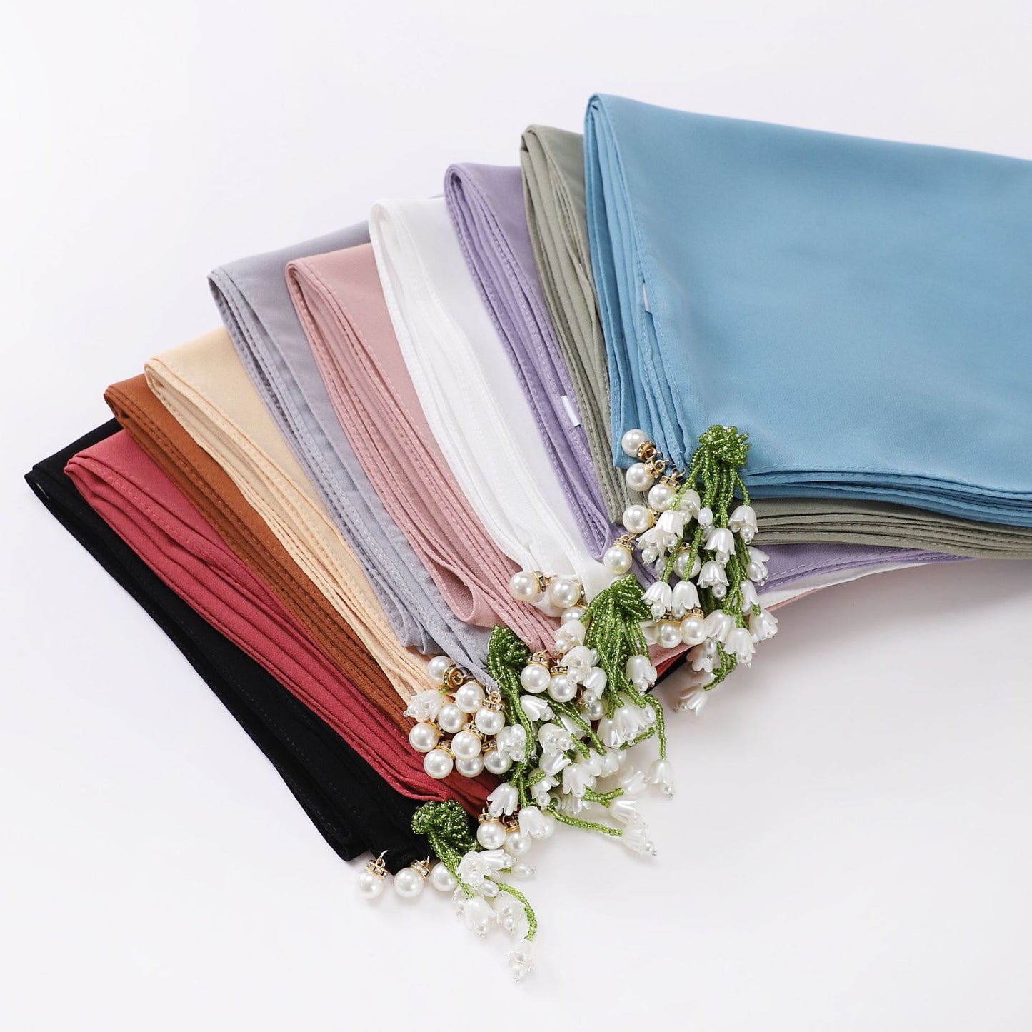 Tulip Rhinestone Pearl Chiffon Square Scarf 90 * 90cm Malaysia Headscarf